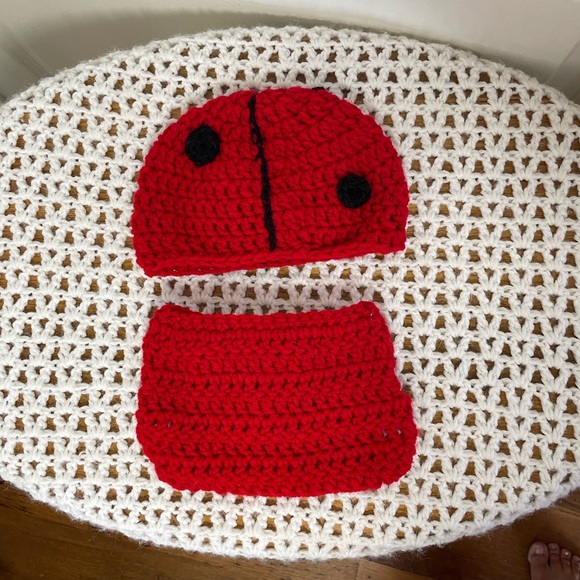 Handmade Ladybug Baby Crochet Set Hat Diaper Cover Red Black Pics Halloween Gift - Picture 5 of 16